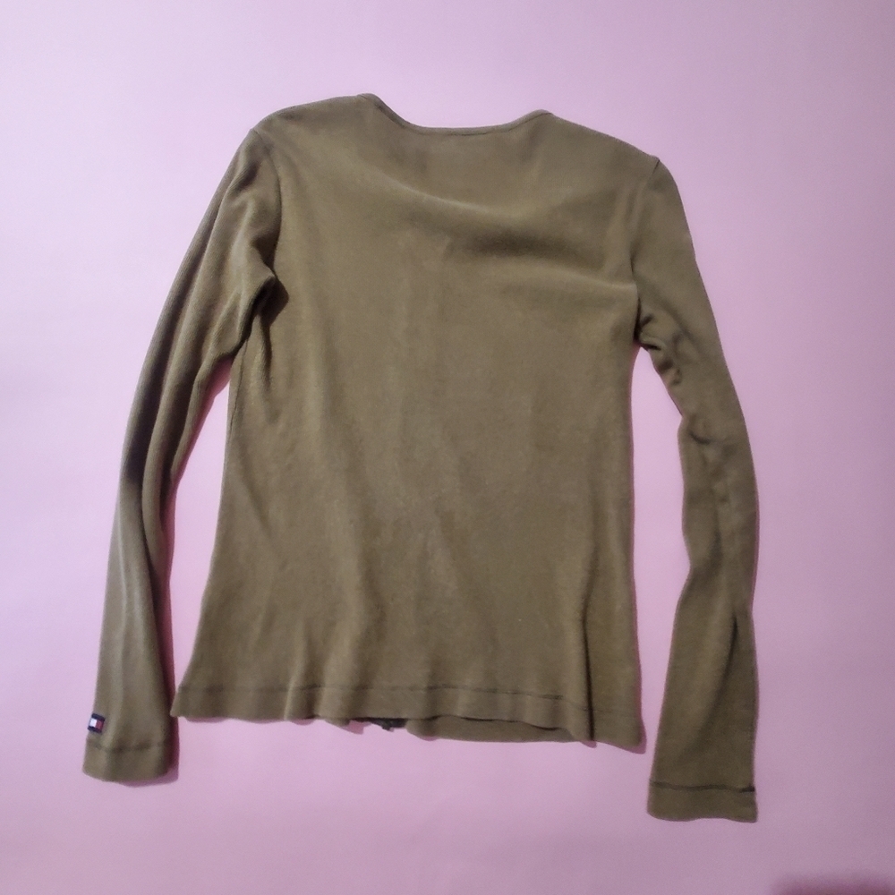 Tommy Hilfiger Olive Green Zip Up Knit Sweater - Picture 6 of 8